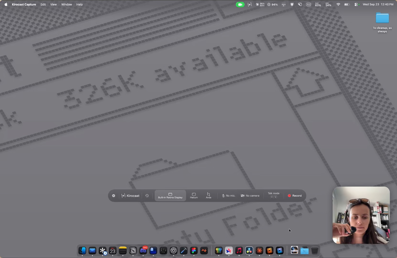 The Kirocast recording bar on a Mac desktop